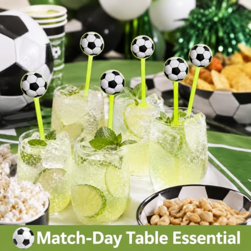 Image of Wanna Party Soccer Themed Neon Drink Stirrers, 6 Pcs Football Party Cocktail & Mocktail Stir Sticks for Birthday, Sports Party, Match Night, Table Decor & Drink Decoration