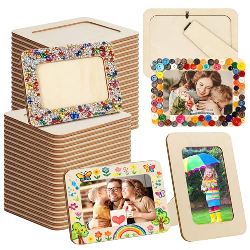 RYKOMO 42 Pack DIY Wooden Picture Frames Unfinished Solid Wood Photo Picture Frames for 4 x 6 in Photos Wooden Picture Frame for Crafts Birthday Party Fathers Day Mother Day DIY Arts Gift