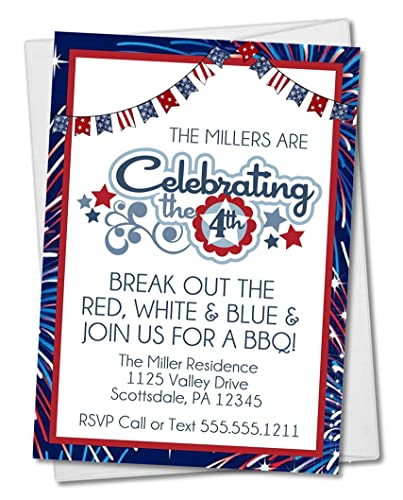 July 4th Invitations, Red White Blue Summer BBQ...