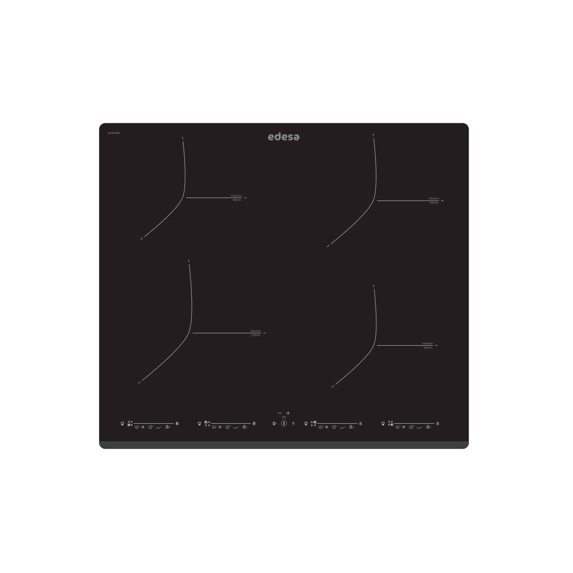 Edesa Schwarz Induktionskochfeld Eim-6422 B Mit Frontschräge, 4 Kochzonen, 9 Leistungsstufen + Booster, Es Glas