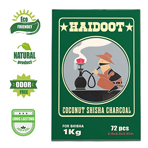 Haidoot Coconut Hookah Coals-Natural Charcoal Briquettes for Your Hookah Set- Essential Fire Tablet, Tasteless and Odorless, Slow Burn, Less Ash, Large Cubes, 1 KG Packs, Shisha Accessories
