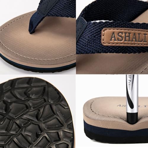 Men'S Summer Flip Flops, Non-Slip Clasp Sandals, High-End Breathable Slippers for Outdoor, All-Season, Casual & Vacation Wear, Solid Color & Striped Pattern, Round Toe, Lace Closure, Fabric Upper & Inner, EVA & Rubber Sole, No Insole2