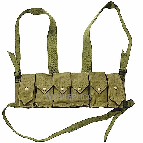 warreplica Rhodesian FAL / G3 / M14 Bush War Magazine Chest Rig with Grenade Pocket OD Green - Reproduction - warreplica