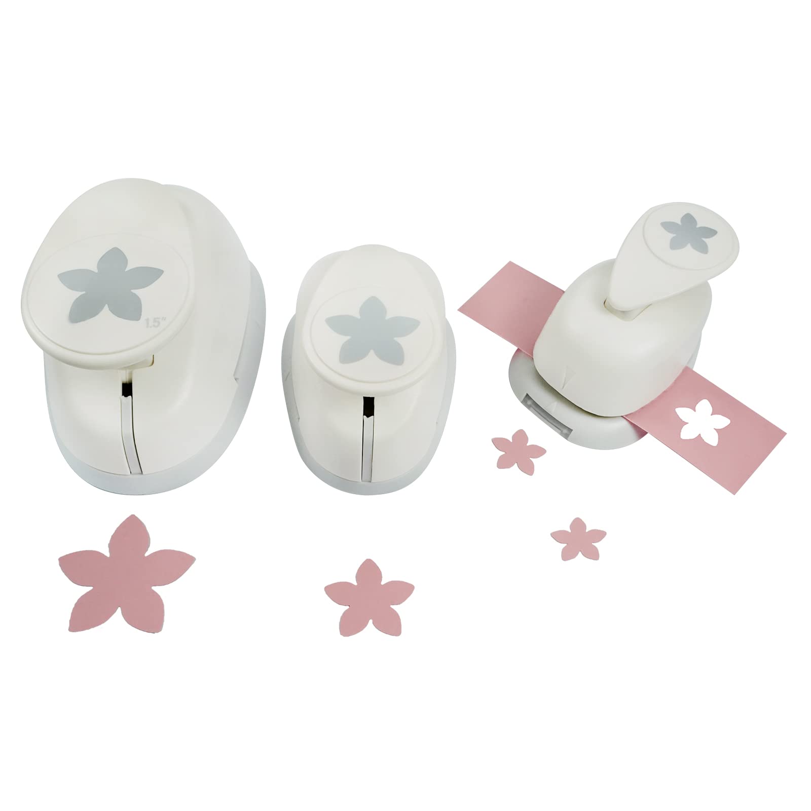 MCE-Commerce A68193 Motif Punch Set Flower, 3 Pieces, Plastic, White, 1.6 cm, 2.54 cm, 1 x 3.81 cm