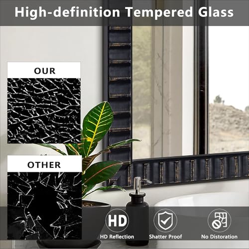 Image of 48 inchx24 inch Light Vintage Long Black Mirror, Rectangular Relief Frame, Modern Retro Style Wooded Wall Mirror for Living Room /Entryway /Dining Room /Bedroom
