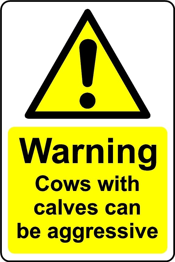 Warning Cows with Calves can be Aggressive Safety Sign - 1mm Plastic Sign (400mm x 300mm)