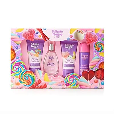 TULIPAN NEGRO - Tulipán Negro - Candy Fantasy Estuche de Regalo Unisex Colonia 50 ml + Loción Corporal 75 ml + Gel de Baño 75 ml + Desodorante Spray 50 ml Aroma a Chucherías larga Duración