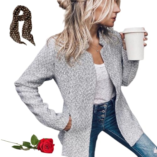 Datebacko Women's Solid Color Pocket Long Sleeve Open Front Coat, 2025 New Slim Twill Casual Suit Jacket for Women - Main Image