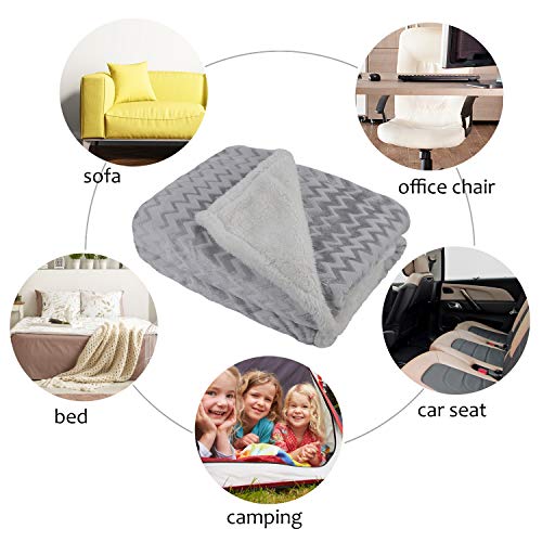 Catalonia Silky Soft Grey Sherpa Throw Blanket, Flannel Chevron Micro Plush Fleece Throws For Couch Sofa Tv Bed, Reversible, Comfy, Fuzzy, 50"X60" #TOP4