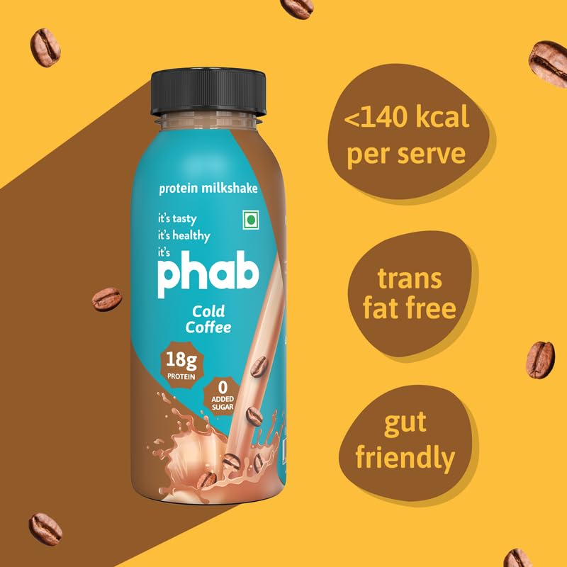 Phab Cold Coffee Protein Milkshakes with 18g Protein & No Added Sugar | Gluten-Free & Gut-Friendly, Trans Fat Free | Rich Source of Fibre & Pre-biotics | Healthy & Delicious Protein Shake (200ml, Pack of 6) 3