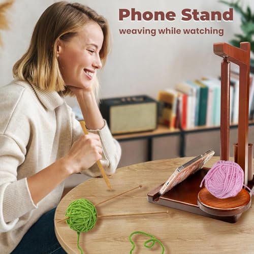 Image of Yarn Holder for Crocheting Wooden Yarn Rack Stand with Phone Stand, Crochet Hook Storage and Magnetic Yarn Ball Holder Spinner