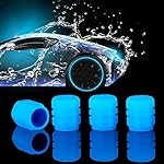 Pincuttee Tire Valve Stem Caps for Car 4 Pack, Glowing Tire Valve Stem Caps,Fluorescent Car Tire Valve Caps, Universal Tire Valve Stem Covers for Car, Truck, SUV(Blue)