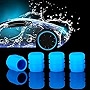 Pincuttee Tire Valve Stem Caps for Car 4 Pack, Glowing Tire Valve Stem Caps,Fluorescent Car Tire Valve Caps, Universal Tire Valve Stem Covers for Car, Truck, SUV(Blue)