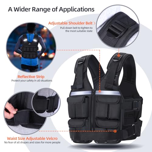 Sportneer Adjustable Weighted Vest Weights: 2-18 lbs/2-40 lbs Washable Weight Vest for Walking 16 In 1 Fast Adjust Rucking Vest for Women and Men Home Gym Running Jogging Strength Training Vests - Image 4
