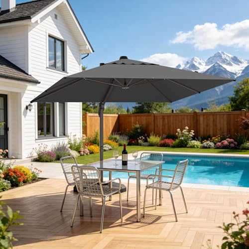 10' X 10' Patio Umbrella Cantilever Outdoor Rectangle Umbrella, Heavy Duty 360°Rotation Offset Umbrella for Garden Deck Pool Patio, Grey image 5
