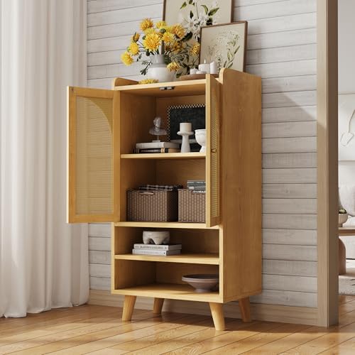 BNUZ Rattan-Sideboard 60×120cm, mit 2 Rattantüren und 2 offenen...