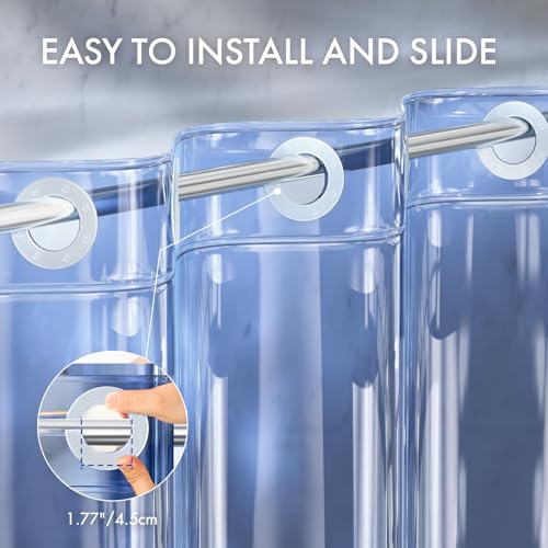 Image of AmazerBath No Hook Shower Curtain and Liner 3-in-1, Luxury Heavy Duty Clear Blue No Hook Shower Liner, 72x75 100% EVA Hookless Shower Curtain with 3 Heavyweight Stones