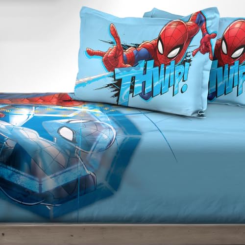 Image of Sassoon Marvel Spiderman (THEWIP) Digital Printed, Cotton Single Bedsheet, 300 TC, 1 Pillow Cover, Fade Resistant, Bedsheet for Kid's Bedroom, (1.50m X 2.35m)
