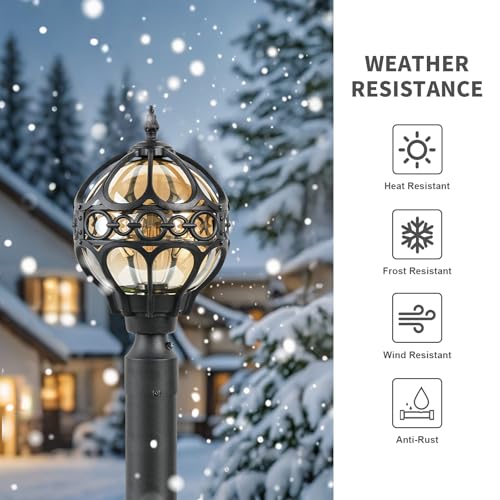 Dusk to Dawn Globe Outdoor Post Light for Lawn Patio Yard Driveway, Black Sphere Outside Lamp Post Light, Pier Mount Post Lantern Lighting Fixtures, Soccer Ball Exterior Pole Post Light(1 Pack)