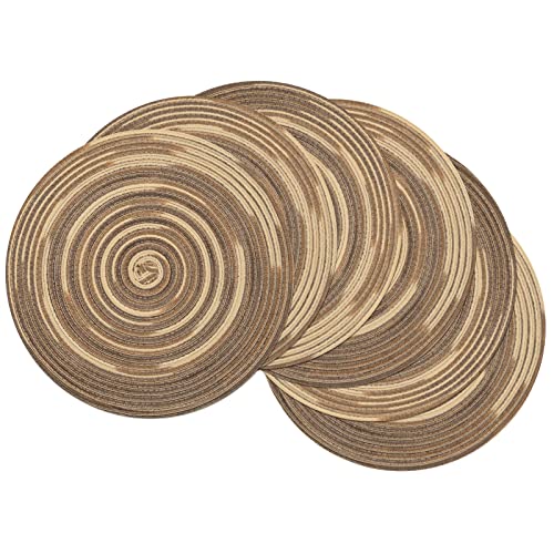 Image of SHACOS Round Placemats Set of 6 Washable 15 inch Variegated Braided Round Place Mats Kitchen Table Mats (Rainbow Brown, 6)