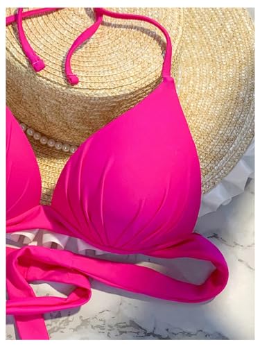 MakeMeChic Women's Halter Bikini Top Tie Back Push Up Backless Triangle Swimsuit Top Beachwear3