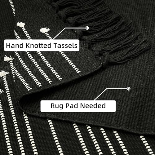 Tapete corredor boho 61x183 cm algodón negro y blanco miniatura 3