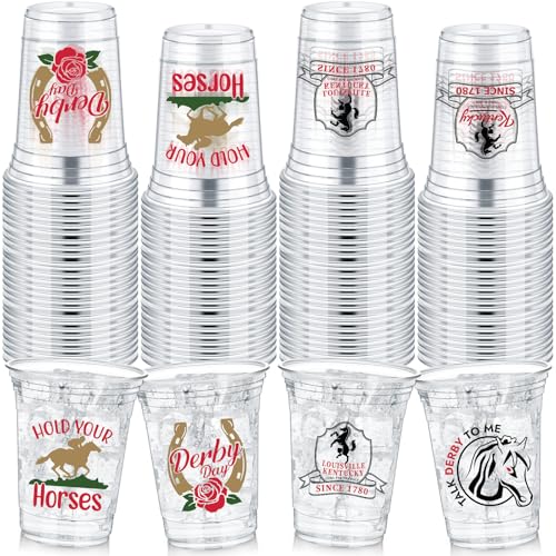 Havawish 48 Pcs 12 oz Derby Plastic Cups Clear Disposable Tumblers for Mint Julep Lover of Horse Racing Favors Derby Day Beverage Cups Party for Gift Decoration Supply (Vintage)