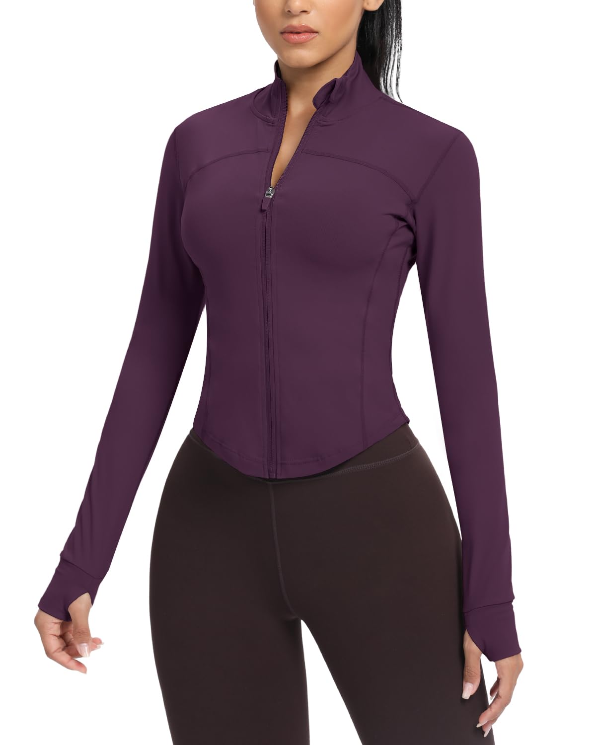 AVGO Women's Cropped Running Workout Jackets Zip Slim Fit Athletic Tops with Thumb Holes