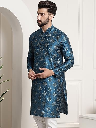 Image of SOJANYA Men's Silk Blend Kurta with Paisley Design