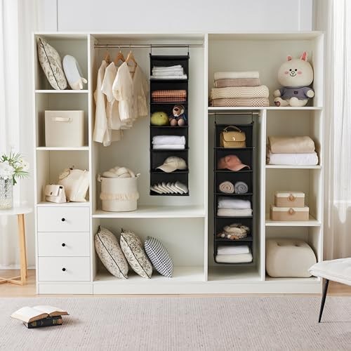 Image of MAX Houser 6 Tier Shelf Hanging Closet Organizer, Closet Hanging Shelf with 2 Sturdy Hooks for Storage, 2 Pack, Foldable (Black)