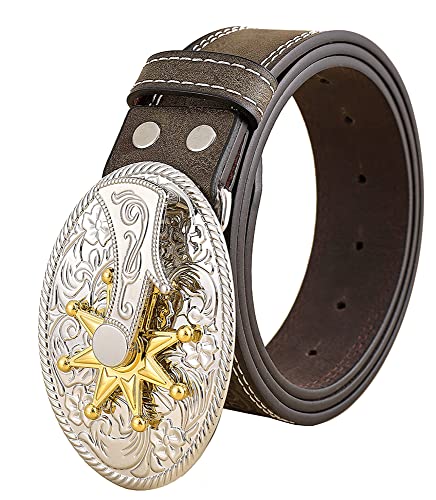 Women's Western Genuine Leather Belt Oval Star Buckle Size 33-42 Inch