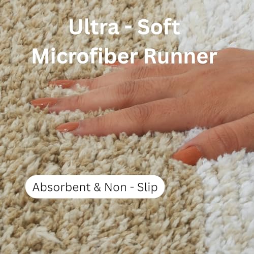 Image of Pano Textured Striped Runner Rug 45x130 cm Brown | Anti-Skid, Super Soft & Ultra Absorbent Floor Runner | Quick Dry & Washable Runner for Bathroom, Kitchen, Bedroom & Living Room