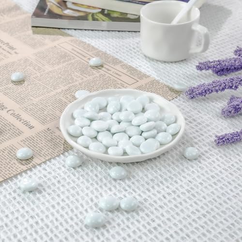 Image of CYS EXCEL White Glass Flat Gemstone Vase Fillers (1 LB) | Flat Aquarium Marble Beads | Decorative Mosaic Glass Gem Pebbles Approx. 85~100 PCS