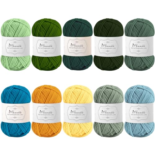 Maxee Häkelgarn 500g (50g*10 Farbe), Acryl Wolle Zum Stricken, Garn zum Häkeln und Stricken, Hand Knitting Yarn Set, Handstrickgarn Baumwollgarn für Häkeln, Wolle zum Stricken und Kunsthandwerk