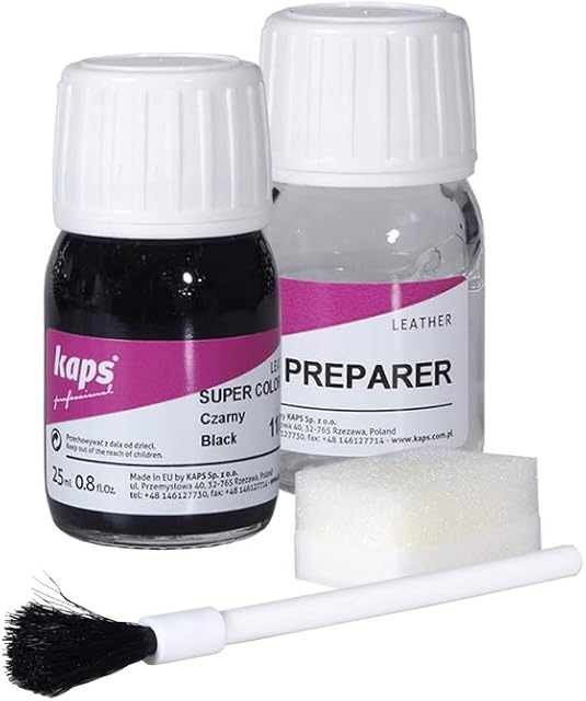 Dye With Primer For Natural And Synthetic Leather Shoes, Kaps Super Color And Preparer, 70 Colours, 118 - Black, 25ml - 0.85 fl. Oz.