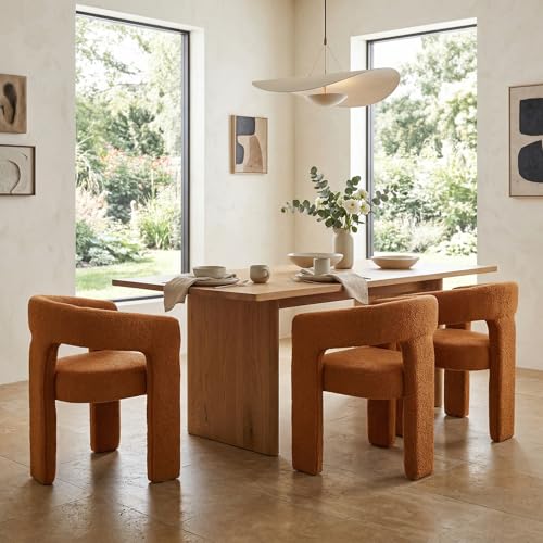 Image of HNY Modern Barrel Kitchen & Dining Room Chairs Set of 3, Sherpa Upholstered Accent Chairs with Arm, 18.5'' Wide Side Armchairs Vanity Chairs for Living Room Bedroom Makeup Small Spaces, Orange
