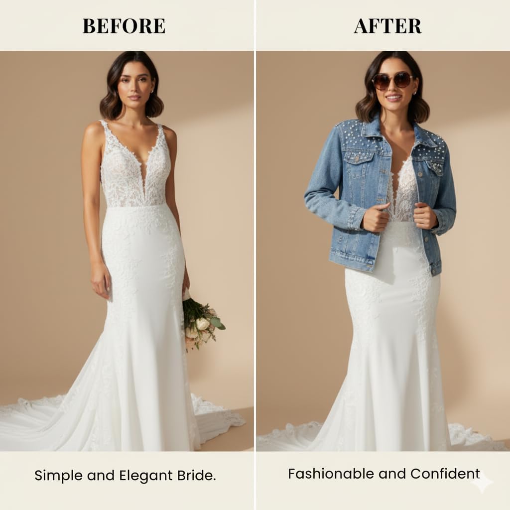 Bride Jean Jacket For Wedding, Customized Pearl Denim Bridal Jacket - Image 5