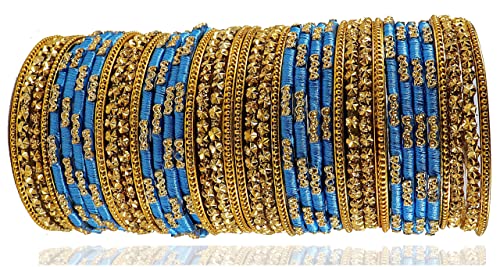 Image of NMII Glass and Silk Thread Zircon Gemstone Bangle Set For Women /Girls