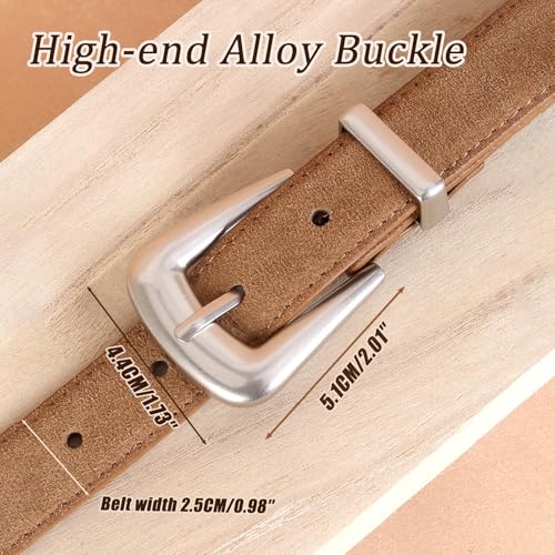 Brown Suede Belt Women with Gold Buckle, Trendy Elegant Thin Womens Belts for Jeans Pants Coat Waist Dress Belts2
