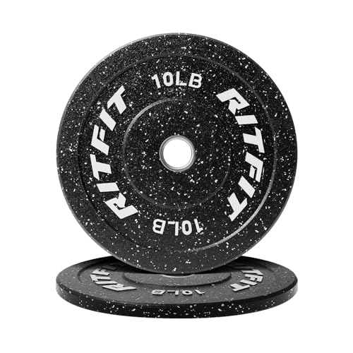 RitFit Bumper Plates, Colored Fleck-Rubber Weight Plates with Steel Insert, 2-inch Olympic Weight Plates for Weight Lifting and Strength Training (Single, Pair & Set)