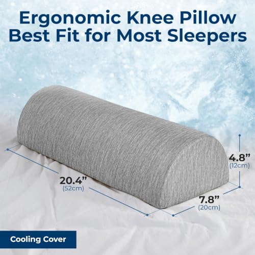 Image of 5 STARS UNITED Knee Pillow for Back Sleeping - Cooling Cover - Memory Foam Cushion - Under Leg Support for Sleeping on Back - Half Moon Bolster for Bed, Arctic Gray