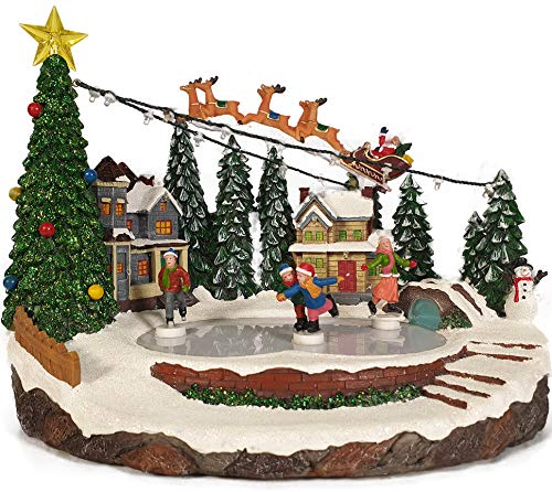 TIN DREAMS FACTORY - Pueblo navideño, Pueblo Navidad, Christmas Village, Escena Patinadores, Movimiento, LED, Cargador.