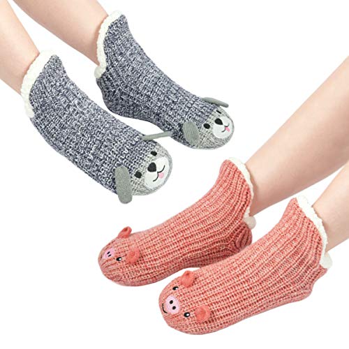 Women Winter Slipper Socks, Warm Cozy Soft Fluffy Sherpa lined Home Slipper Socks, Anti-Skid Gripers Indoor Socks