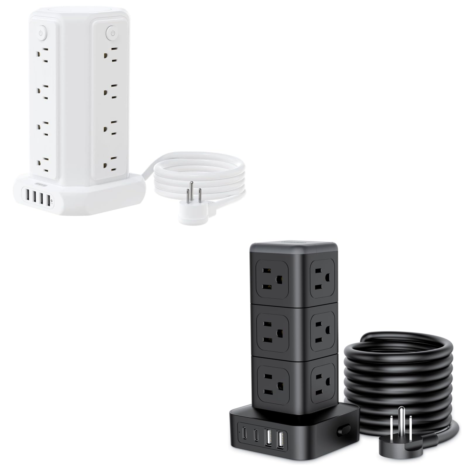 10 FT Extension Cord Power Strip Tower, 16 Widely Outlets 1875W 15A + NTONPOWER Power Strip Tower, 1080J Surge Protector Tower