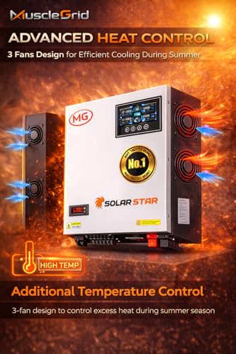 Image of MuscleGrid Solar Star 6.2kW Hybrid Solar Inverter, 48V DC, Pure Sine Wave, Smart Temperature Control, WiFi + Bluetooth Monitoring, Supports Lithium & Lead Acid Batteries
