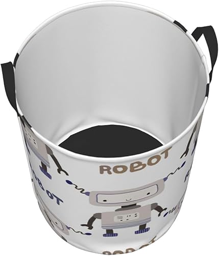 Miniatura 3 de Vintage Robots - Cesta de lavandería impermeable plegable con mango duradero, organizador de ropa sucia circular, cesta de almacenamiento para el