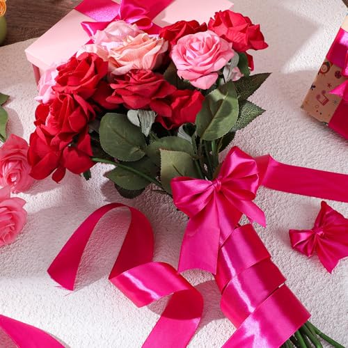 Image of woric Hot Pink Ribbon 1 1 /2 Inch 60 Yards Pink Bows Decor Satin Ribbon for Flower Bouquet Gift Wrapping Girl Women Hair Bows Crafts Wedding Holiday Decorations