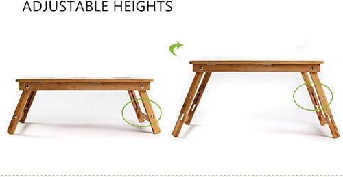 Miniatura 4 de Bandeja de bambú con patas ajustables  Bandeja plegable para servir desayuno  Escritorio de regazo con cajón superior inclinable y lateral  Soporte