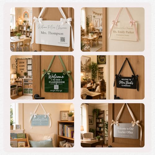 Image of Personalized Teacher Door Sign, Custom Teacher Name Acrylic Classroom Welcome Sign with Ribbon, Back to School Classroom Door Decor, Teacher Wall Hanging Sign, First Day of School Gift for Teachers