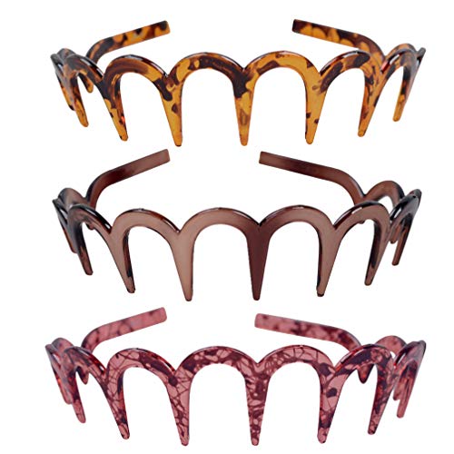 Minkissy diadema de zig zag diadema de dientes de tiburón dientes de resina peine aro de pelo banda para el cabello accesorios para el cabello para mujeres damas niñas 3 piezas (estilo 1) Cover